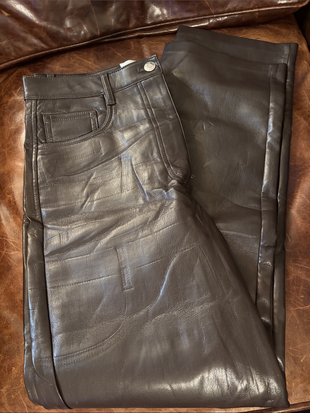 Aritzia Wilfred Melina Brown Vegan Leather Pants